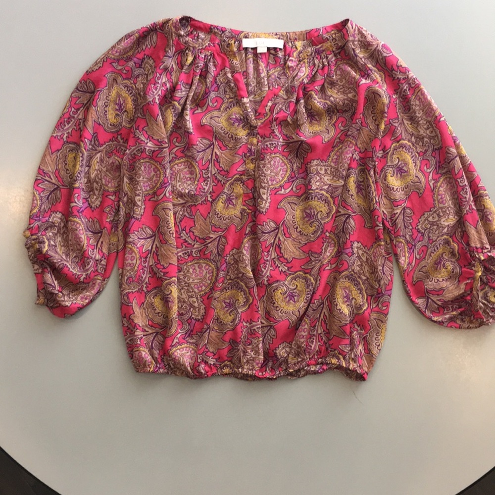 LOFT Neon Pink Paisley Blouse